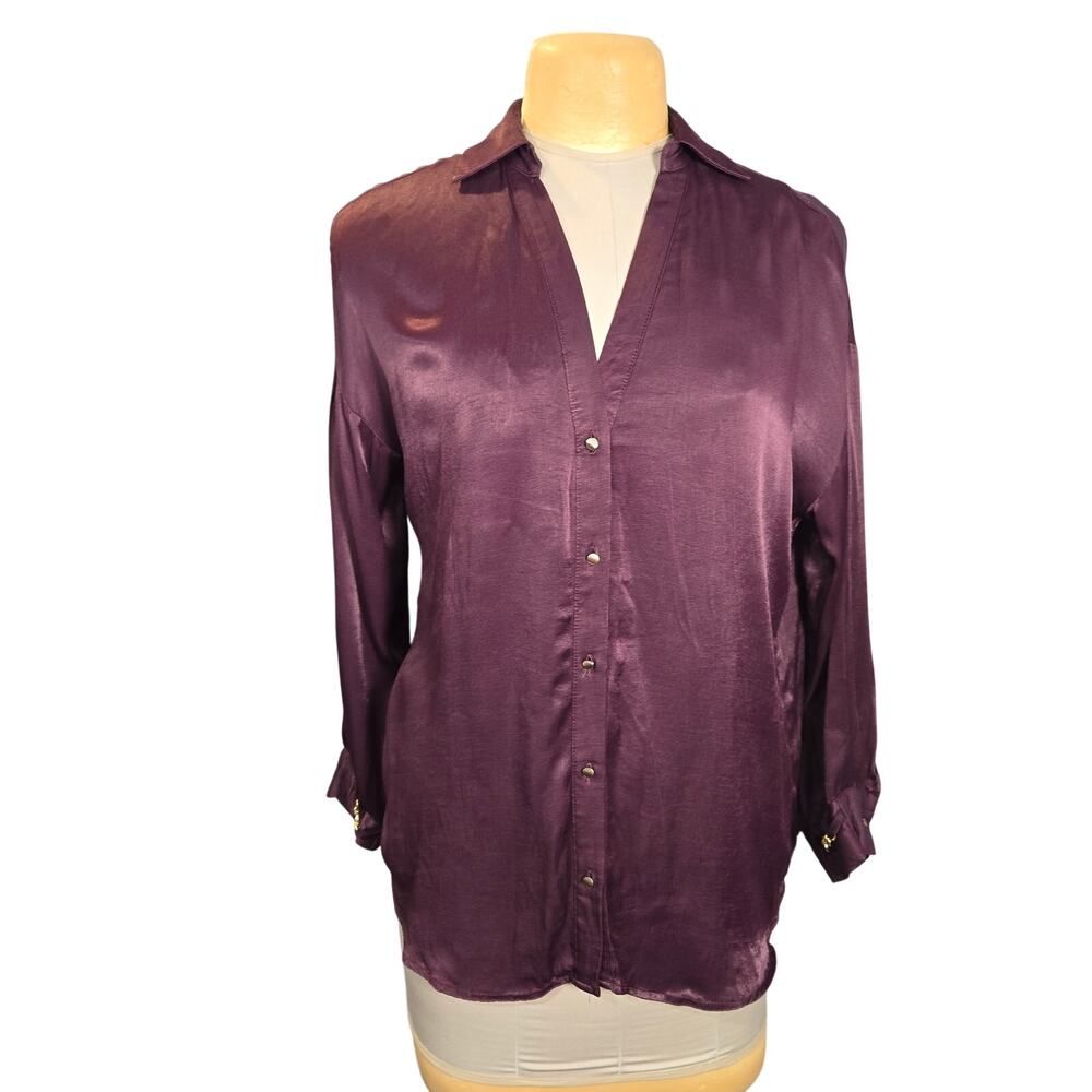 Zara Purple Satin Button-Front Blouse
